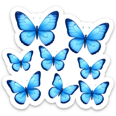 "A collection of blue butterflies in different sizes, delicate and ethereal."
 sticker