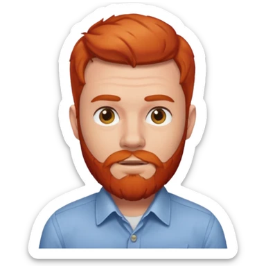 red bearded man with shirt sticker