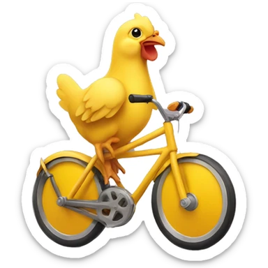 small yellow chicken riding on a bike sticker