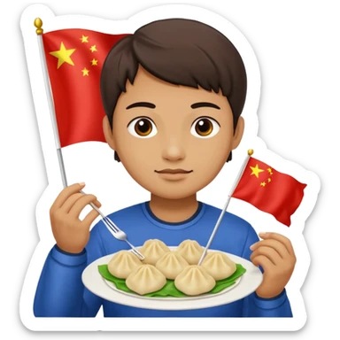 person holding chinese flag and eating dumplings sticker