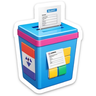 Colorful ballot box with Admin Bewerbungen label sticker