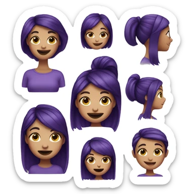 emoji inspired by memoji by iphone of girl with dark purple hair like the "crazy" emoji sticker