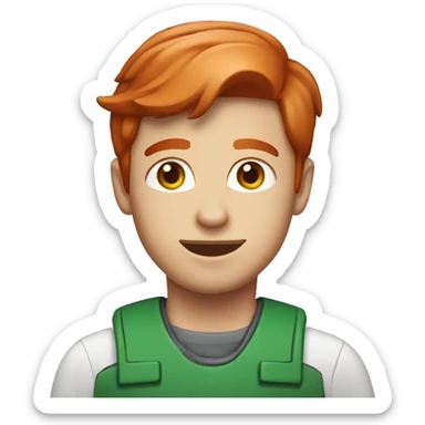 A young guy with fair skin and red hair is an oil company employee in a green helmet sticker