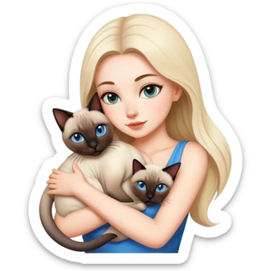 A beautiful and sexy white girl hugs a Siamese cat tightly sticker