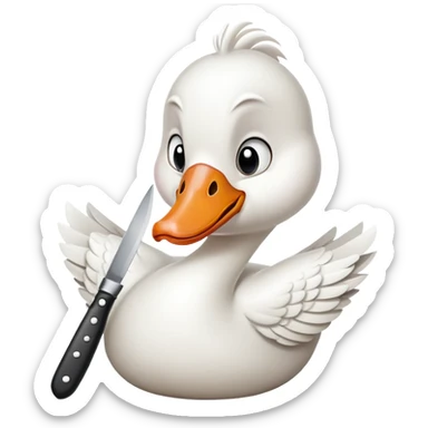 white goose with an angry expression holding a knife in its beak sticker