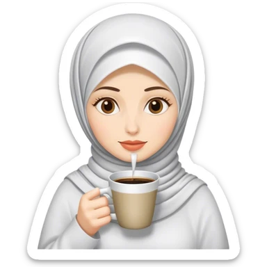 a white skin hijab woman drinks coffee sticker