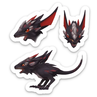 Black Cool Edgy Anthro Noivern-Nargacuga Fakémon  with White and Red Edgy markings sticker
