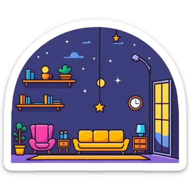 cozy room with furniture and magical sparkles floating above the furniture sticker