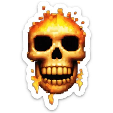 Skull on fire pixelated sticker