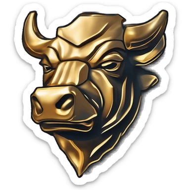 golden raging wall street bull portrait sticker