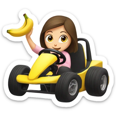 Girl in go kart throwing banana peels sticker