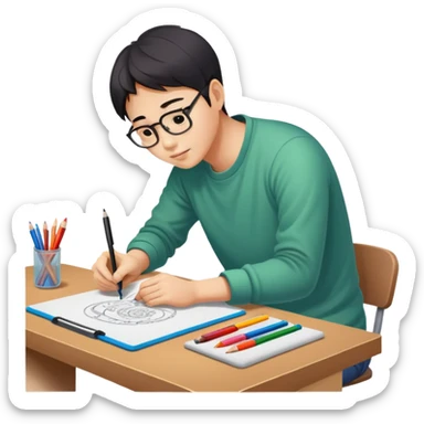 Asian drawing on drawing table  sticker