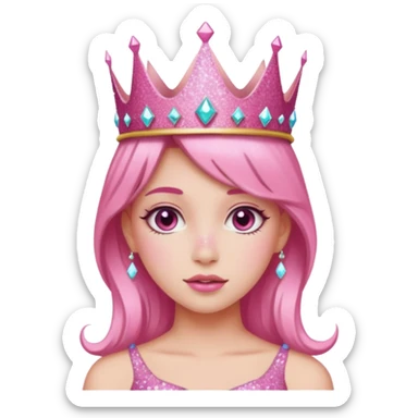 pink girl glitter crown sticker