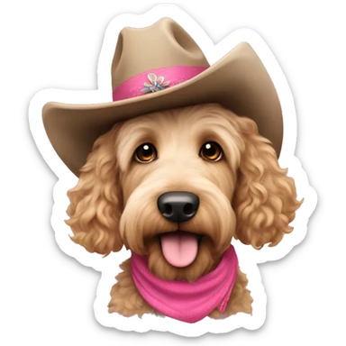 Cowgirl labradoodle with pink hat sticker