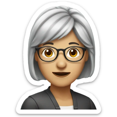 woman with grey hair and bangs, older with glasses  sticker