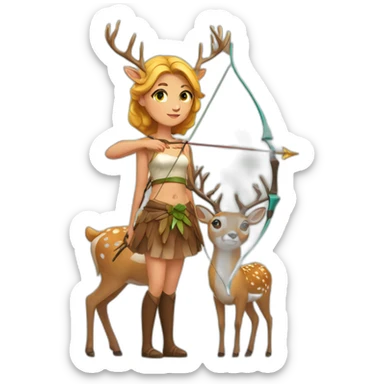 Artemis with her bow and her deer sticker