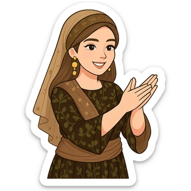 Kurdish cartoon sticker of the same woman in the new dress, clapping hands, congratulating, happy face, no text, transparent background sticker