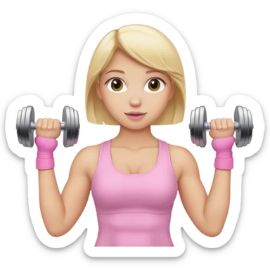 Blonde lean girl wearing baby pink lifting two dumbbells sticker