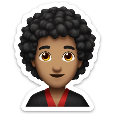 A man with black fluffy hair, red eyes, a fire mark on his forehead, fair skin, long eyelashes, and wearing black and red robes sticker