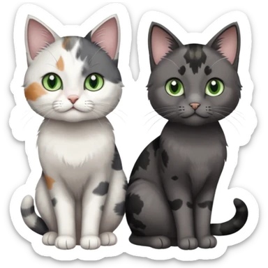 3 different coloured small cats including a dark grey and white, and a patchy calico and a completely solid dark grey with green eyes and only white paws sticker