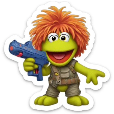 Fraggle with a watergun sticker