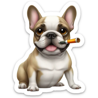 A French bulldog smokes from a glass pipe sticker
