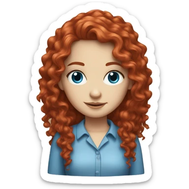 White girl with red curly long hair and blue eyes sticker