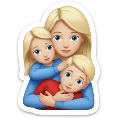 Blonde Model with Dark approach and blue eyes hugging a kid sticker