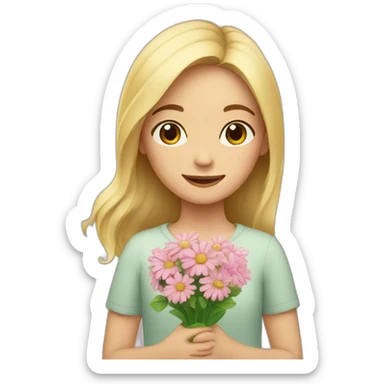 fair-haired girl with flowers in her hands sticker