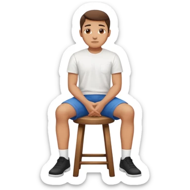 a person sitting on a stool with straight back turn in straight body putting their hands on legs. sticker
