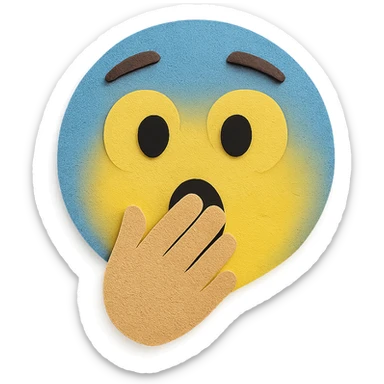 surprised face with hand over mouth, blue paper background, paper craft style sticker