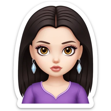 straight dark hair, pale skin, dark brown eyes, pretty bratz baddie sticker