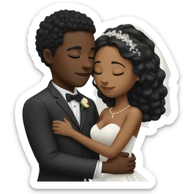 African Bride and Groom. Brown skin. Black long curly hair. Short black haircut. Hugging each other. Eyes closed. sticker