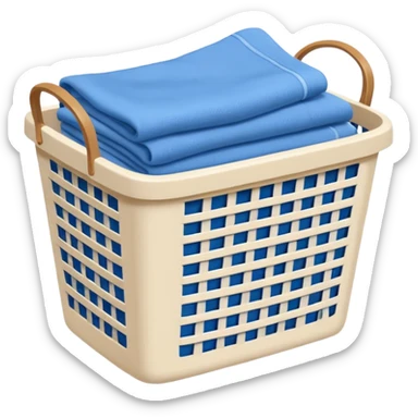 white LAUNDRY BASKET WITH FOLDED blue CLOTHES sticker