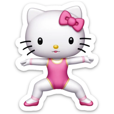 Hello Kitty in a leotard doing a gymnastics walkover sticker