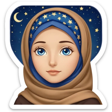 Turkish beautiful finish Konya girl blue eyes with starry night hijab and watching the sky on the ground  sticker