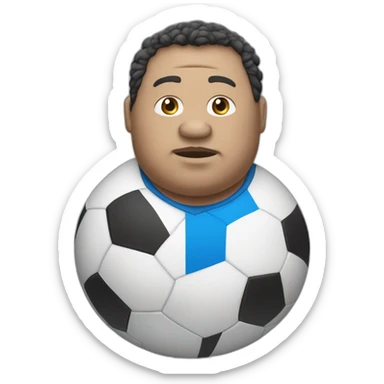 Fat white man play soccer blue. sticker