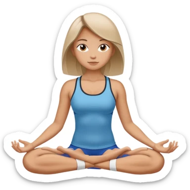 The same girl is sitting in a lotus position, with shoulder-length hair and sportswear. sticker