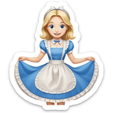 Disney's Alice in Wonderland curtseying with a happy smile in her blue dress with white apron sticker