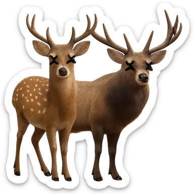 Add cartoon X's to the eyes, matching the style and position of the X's on the deer. Make sure all X's are identical and keep the background transparent. Do not change anything else. sticker