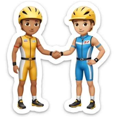 2 racers in gear shaking hands sticker