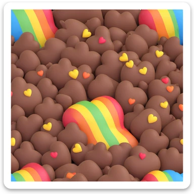 pile of poo with a rainbow heart pattern, cute and colorful sticker