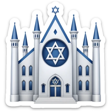 reform jewish synagogue similar to historical religious architecture in europe. the building should be white in color, feature gothic architectural elements and star of david as main symbol. no crosses, no christian symbols, no blue colors and no visual associations with israel. ios style. sticker