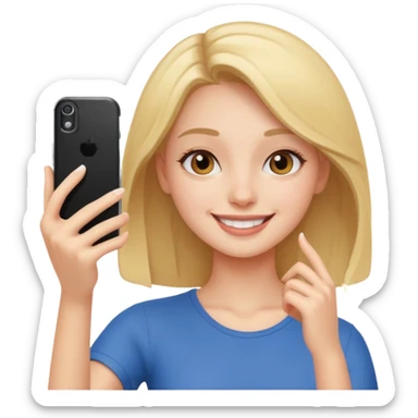 slim girl smiling and taking selfie sticker