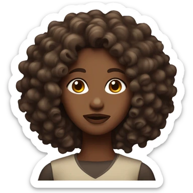 dark bron haird woman with curly hair, brown eyes sticker