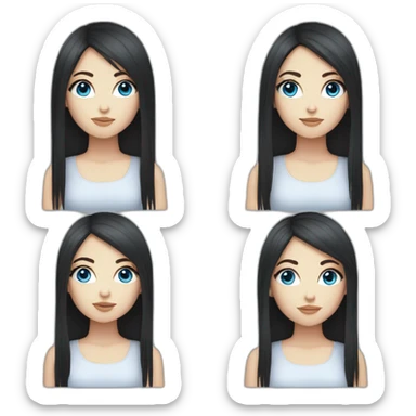 white girl blue eyes with long black hair and a fringe sticker