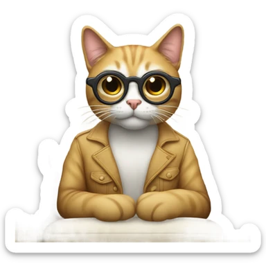 Gato sentado en el sofá con lentes  sticker