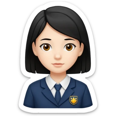 a middle school girl in a school uniform and black hair sticker