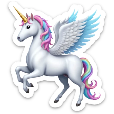 Cinematic Noble Unicorn with wings, slender with a flowing mane and tail and spiraled horn sticker