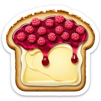 a slice of bread with butter and rasperry jam sticker